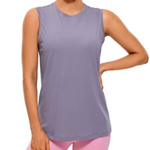 CRZ YOGA Pima Cotton Workout Tank Top for Women Loose Sleeveless Tops High Neck Yoga Tanks Athletic Gym Shirts Lavender Gray Medium