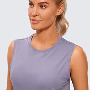 CRZ YOGA Pima Cotton Workout Tank Top for Women Loose Sleeveless Tops High Neck Yoga Tanks Athletic Gym Shirts Lavender Gray Medium