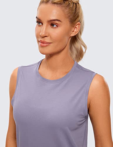 CRZ YOGA Pima Cotton Workout Tank Top for Women Loose Sleeveless Tops High Neck Yoga Tanks Athletic Gym Shirts Lavender Gray Medium