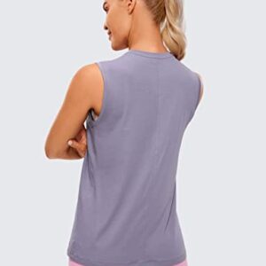 CRZ YOGA Pima Cotton Workout Tank Top for Women Loose Sleeveless Tops High Neck Yoga Tanks Athletic Gym Shirts Lavender Gray Medium