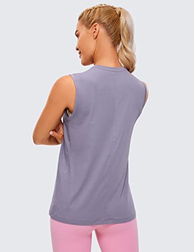 CRZ YOGA Pima Cotton Workout Tank Top for Women Loose Sleeveless Tops High Neck Yoga Tanks Athletic Gym Shirts Lavender Gray Medium