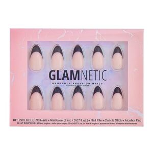 glamnetic press on nails - caviar | semi-transparent, short almond nails, reusable | 15 sizes - 30 nail kit with glue