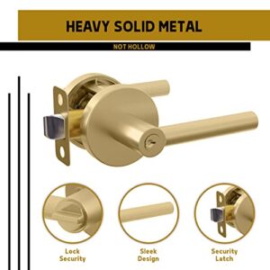 Mega Handles Entrance Handle I Entry Lever Door Handle - Heavy Duty Square Locking Lever Set for Left or Right-Handed Doors - Interior/Exterior Door Levers - Satin Brass