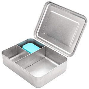weesprout 18/8 stainless steel bento box (large) - 3 compartment metal lunch box, for kids & adults, bonus dip container, fits in lunch & work bags, dishwasher & freezer friendly