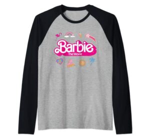 barbie the movie - movie logo icons raglan baseball tee