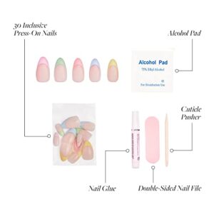 Glamnetic Press On Nails - Confetti | Semi-Transparent, Short Almond Nails, Reusable | 15 Sizes - 30 Nail Kit with Glue