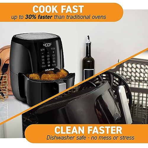 Gourmia Air Fryer Oven Digital Display 5 Quart Large AirFryer Cooker 12 1-Touch Cooking Presets, XL Air Fryer Basket 1500w Power Multifunction Black and Stainless Steel Accents FRY FORCE GAF536