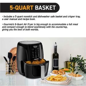 Gourmia Air Fryer Oven Digital Display 5 Quart Large AirFryer Cooker 12 1-Touch Cooking Presets, XL Air Fryer Basket 1500w Power Multifunction Black and Stainless Steel Accents FRY FORCE GAF536