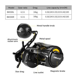 Lixada Baitcasting Reel Carbon Fiber 6+1BB High Speed 6.3: 1 Gear Ratio, Baitcaster Reel Magnetic Brake System Fishing Reel for Sea/Lake/Boat Fishing, 9.1oz Lightweight