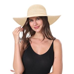 Sun Hats for Women - Women's Lightweight Foldable Beach Sun Hat with Wide Brim-UPF 50 UV Protection Floppy Sun hat Beige