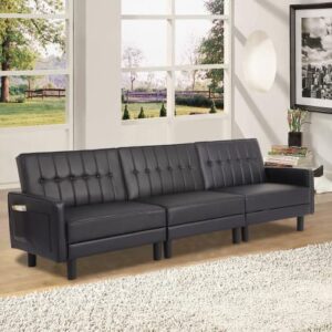 urred futon sofa bed loveseat sofa sleeper, loveseat sofa bed tufted design with adjustable backrest and side pockets (black-3 seats)