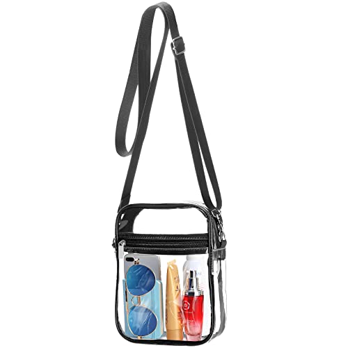 HAOGUAGUA Clear Crossbody Purse Bag, Stadium Approved with Front Pocket for Concerts, Festivals Sports (Black)