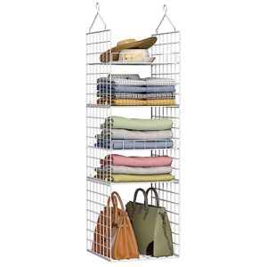 yociyoga 5 tier closet organizers and storager, adjustable hanging shelf metal wire wardrobe basket with 2 sturdy hooks for bedroom, livingroom (white)