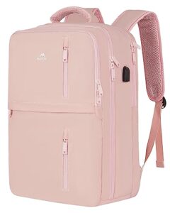 matein travel backpack for women, 40l flight approved carry on backpack with usb charge port, 17 inch anti-theft laptop backpack large luggage daypack business college weekender overnight bag, pink