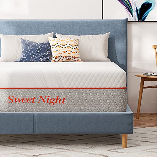 Sweetnight Queen Mattress, 14 Inch Queen Size Memory Foam Mattress in a Box, Double Sides Flippable Queen Bed Mattress, Gel Infused and Perforated Foam for Cool Sleep and Pressure Relief, Gray+white