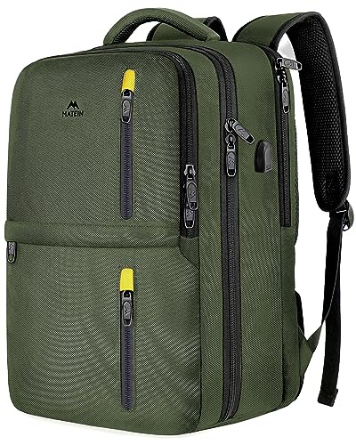 Travel Carry on Backpack, Flight Approved Laptop Backpack with USB Charging Port, Durable Computer Bag for Men Women Fits 15.6 In Laptop, Anti-Theft Waterproof Work Daypack for Business College, Green