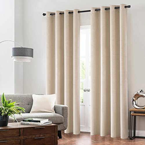 ANRODUO 100% Blackout Velvet Curtains 96 Inches Long Beige Curtain Drapes Darkening Thermal Insulated Grommet Curtains Window Drapes for Bedroom Luxury Curtains Room Decor W52 x L96 Set of 2