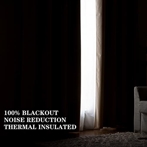 ANRODUO 100% Blackout Velvet Curtains 96 Inches Long Beige Curtain Drapes Darkening Thermal Insulated Grommet Curtains Window Drapes for Bedroom Luxury Curtains Room Decor W52 x L96 Set of 2