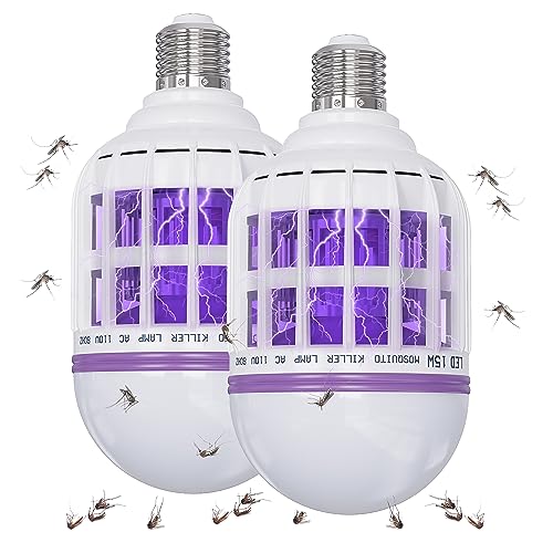 2 Pack Bug Zapper Light Bulbs, 2 in 1 Mosquito Light Bulb, Flying Insect Trap UV LED Lamp for Patio and Indoor