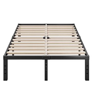 ziyoo full size bed frame, 3 inches wide wood slats,18 inch tall metal platform, heavy duty 3500lbs support for mattress, no box spring needed, noise free, non-slip, easy assembly