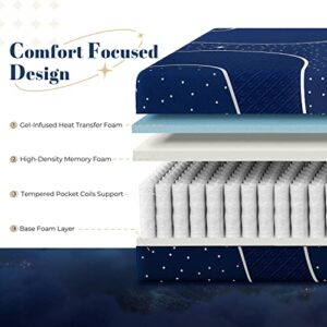 Sweetnight King Mattress, 12 Inch Hybrid King Size Mattress in a Box, Gel Memory Foam and Individual Pocket Spring for Cooling Sleep & Motion Isolation, Starry Night,Blue