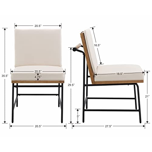 DUOMAY Mid-Century Modern Dining Chairs Set of 2, PU Leather Side Chair with Rear Handle, Armless Chair with Metal Legs for Kitchen Dining Room Living Room Vanity, Beige