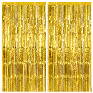 2 pack gold backdrop birthday decorations foil curtain backdrop gold streamers dance party decorations photo booth props for bachelorette decorations christmas halloween new years eve party supplies