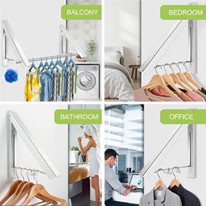 LIVEHITOP Wall Mounted Clothes Rack 2 Pcs, Folding Coat Hanger Dryer Hanging Rail Rod Wardrobe Hooks for Bathroom Balcony RV Indoor Outdoor