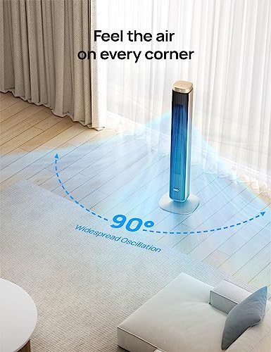 Dreo Tower Fan Smart Voice Control, 25 DB Quiet DC Portable Bladeless Fan, Works with Alexa, Google, App, Remote, 90° Oscillating, 12H Timer, 42 Inch Floor Fans for Bedroom Home Office, Pilot Pro S