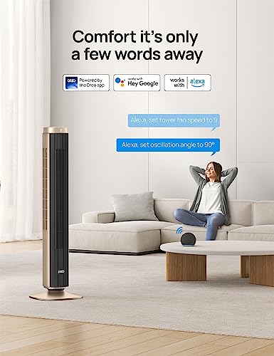 Dreo Tower Fan Smart Voice Control, 25 DB Quiet DC Portable Bladeless Fan, Works with Alexa, Google, App, Remote, 90° Oscillating, 12H Timer, 42 Inch Floor Fans for Bedroom Home Office, Pilot Pro S