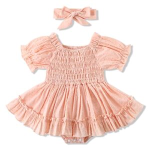 wesidom newborn baby girl romper dress 0-18m baby girls summer clothes outfits short sleeve jumpsuits with headband