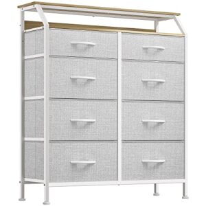 yitahome fabric dresser with 8 drawers, furniture storage tower cabinet, dresser for bedroom, living room, hallway, closet, sturdy steel frame, wooden top, easy pull fabric bins, light grey