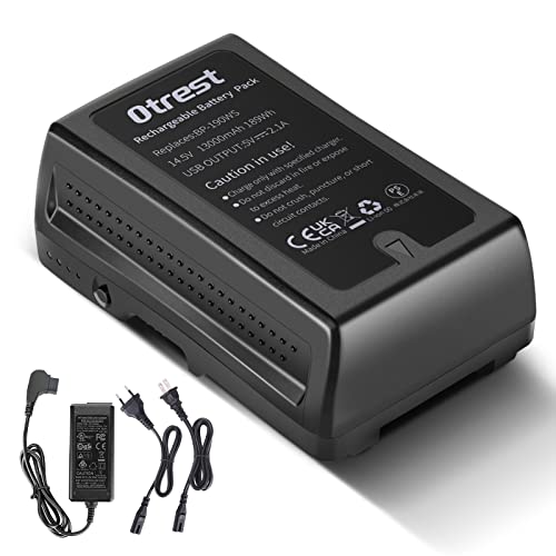 OTREST 13200mAh V Mount Battery, BP-190WS 14.8V 190Wh Rechargeable Li ion Battery with D Tap Output Charger and Cable for Video Broadcast LED Light Compatible with Sony BMPCC Camera Camcorder