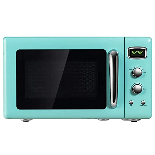 ARLIME Retro Microwave Oven 900W,0.9 Cu.Ft Countertop Microwave W/Defrost & Auto Cooking, LED Display, Pull Handle Design, Easy Clean Interior, Child Lock, ETL Certification, Vintage Microwave(Mint)