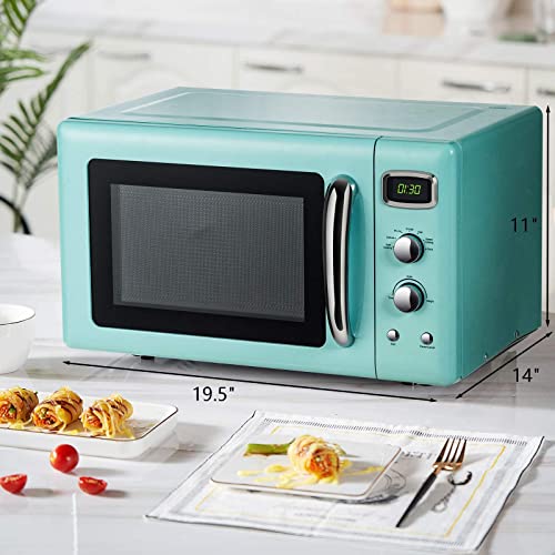 ARLIME Retro Microwave Oven 900W,0.9 Cu.Ft Countertop Microwave W/Defrost & Auto Cooking, LED Display, Pull Handle Design, Easy Clean Interior, Child Lock, ETL Certification, Vintage Microwave(Mint)