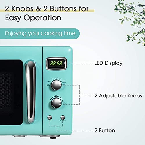 ARLIME Retro Microwave Oven 900W,0.9 Cu.Ft Countertop Microwave W/Defrost & Auto Cooking, LED Display, Pull Handle Design, Easy Clean Interior, Child Lock, ETL Certification, Vintage Microwave(Mint)