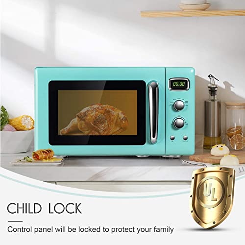 ARLIME Retro Microwave Oven 900W,0.9 Cu.Ft Countertop Microwave W/Defrost & Auto Cooking, LED Display, Pull Handle Design, Easy Clean Interior, Child Lock, ETL Certification, Vintage Microwave(Mint)