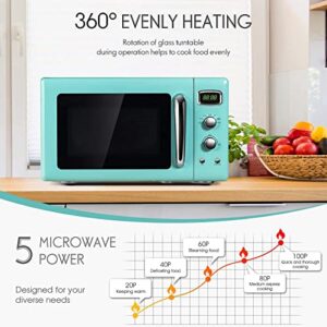 ARLIME Retro Microwave Oven 900W,0.9 Cu.Ft Countertop Microwave W/Defrost & Auto Cooking, LED Display, Pull Handle Design, Easy Clean Interior, Child Lock, ETL Certification, Vintage Microwave(Mint)