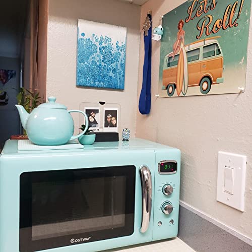 ARLIME Retro Microwave Oven 900W,0.9 Cu.Ft Countertop Microwave W/Defrost & Auto Cooking, LED Display, Pull Handle Design, Easy Clean Interior, Child Lock, ETL Certification, Vintage Microwave(Mint)