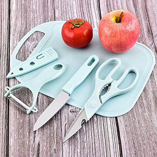 Magicorange Travel Cutting Board Set, 3 Pcs Portable Mini Camping Plastic Cutting Board Set & Stainless Steel Knife with Sheath, Fruits & Vegetable Peeler Scissors (Blue)