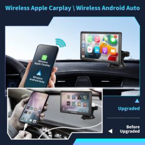 SANPTENT Wireless Apple CarPlay Dash Mount, Portable Car Stereo, Android Auto, Drivemate, 7-Inch Full HD Touchscreen, Car Audio Receiver, Bluetooth Handsfree, Car Buddy, Rear Camera, TF/USB/AUX Input