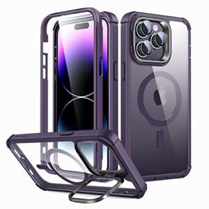 esr for iphone 14 pro max case, magsafe compatible, full body shockproof case, military-grade protection, magnetic phone case for iphone 14 pro max, shock armor kickstand case (halolock), clear purple