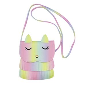 zgmyc cat tassel shoulder bag for girls kids cute rainbow small coin purse crossbody satchel (4.9'' x 5.3'')