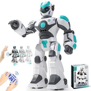 fuuy large robot toy for kids 17inch interactive boy robots toys with voice control & gesture sensing and programmable music led emoji faces moonwalking dance birthday gift present kid 3 4 5 6 7 8-12