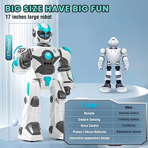FUUY Large Robot Toy for Kids 17inch Interactive Boy Robots Toys with Voice Control & Gesture Sensing and Programmable Music LED Emoji Faces Moonwalking Dance Birthday Gift Present Kid 3 4 5 6 7 8-12