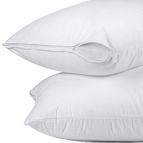 Utopia Bedding Pillow Protectors with Zipper Standard Size (2 Pack), White, Waterproof Terry Pillow Encasement, Bed Bug and Dust Mite Proof Pillow Covers