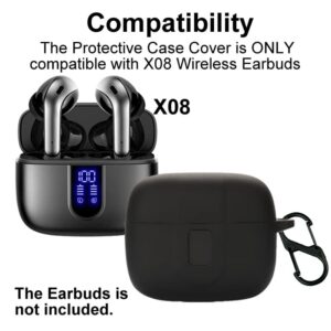 smaate Earbuds Case Compatible with TAGRY X08 Wireless Earbuds, Silicon Protective Cover with “S” Shaped Dual Carabiner, with Window for LED Display