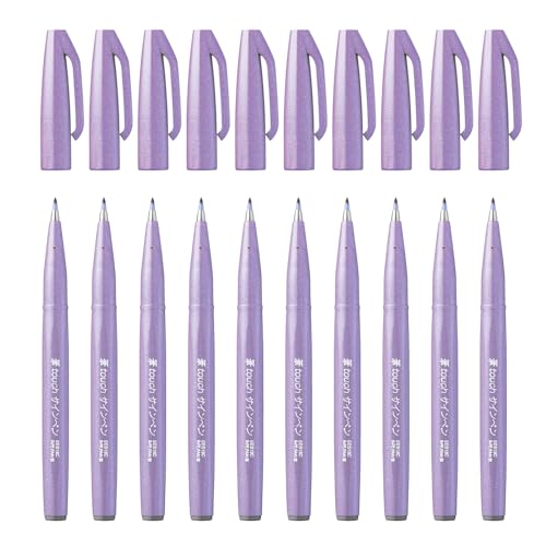 Pentel SES15C-V3X Brush Sign Pen Light Purple Fibre Pen Brush Like Tip Pack of 10