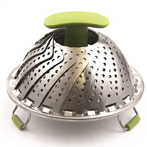 Cyrder Stainless Steel Lotus Steamer basket, Folding Steamer,BPA-Free,Green Kitchenware Accessory, Non-Scratch,Round