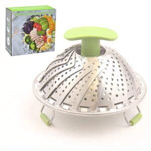 Cyrder Stainless Steel Lotus Steamer basket, Folding Steamer,BPA-Free,Green Kitchenware Accessory, Non-Scratch,Round